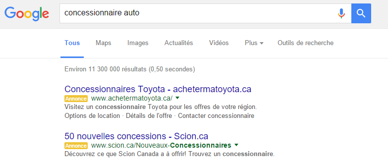 Exemple Publicité <a href="/fr-adwords/" title="AdWords" class="lien_auto" rel="bookmark">AdWords</a> google