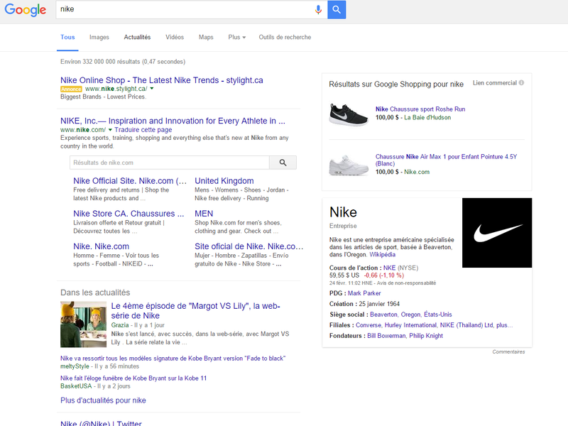 Produits Nike via Google